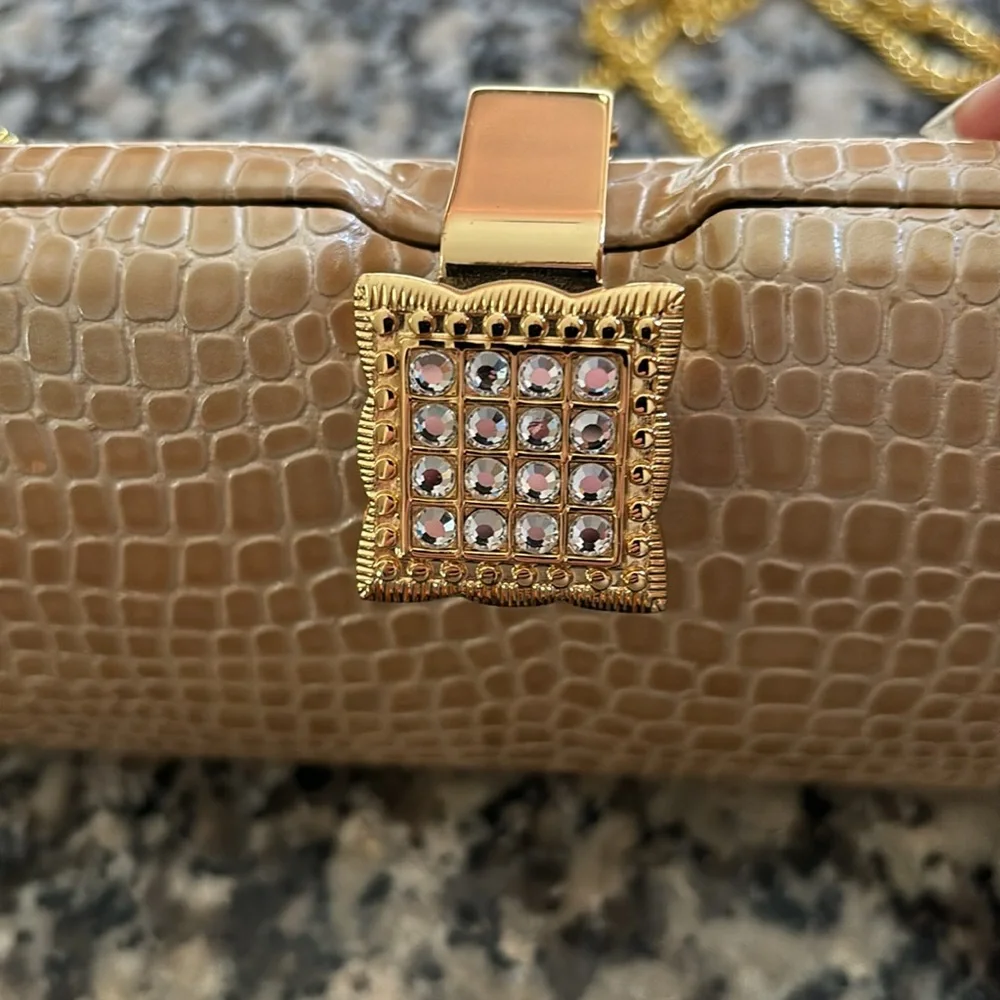 Hard shell Evening Bag Gold Alligator pattern rhizome clasp